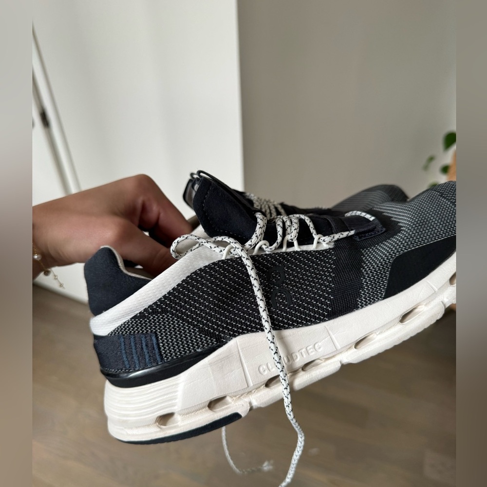 On Running Black and White Knit Running Sneakers